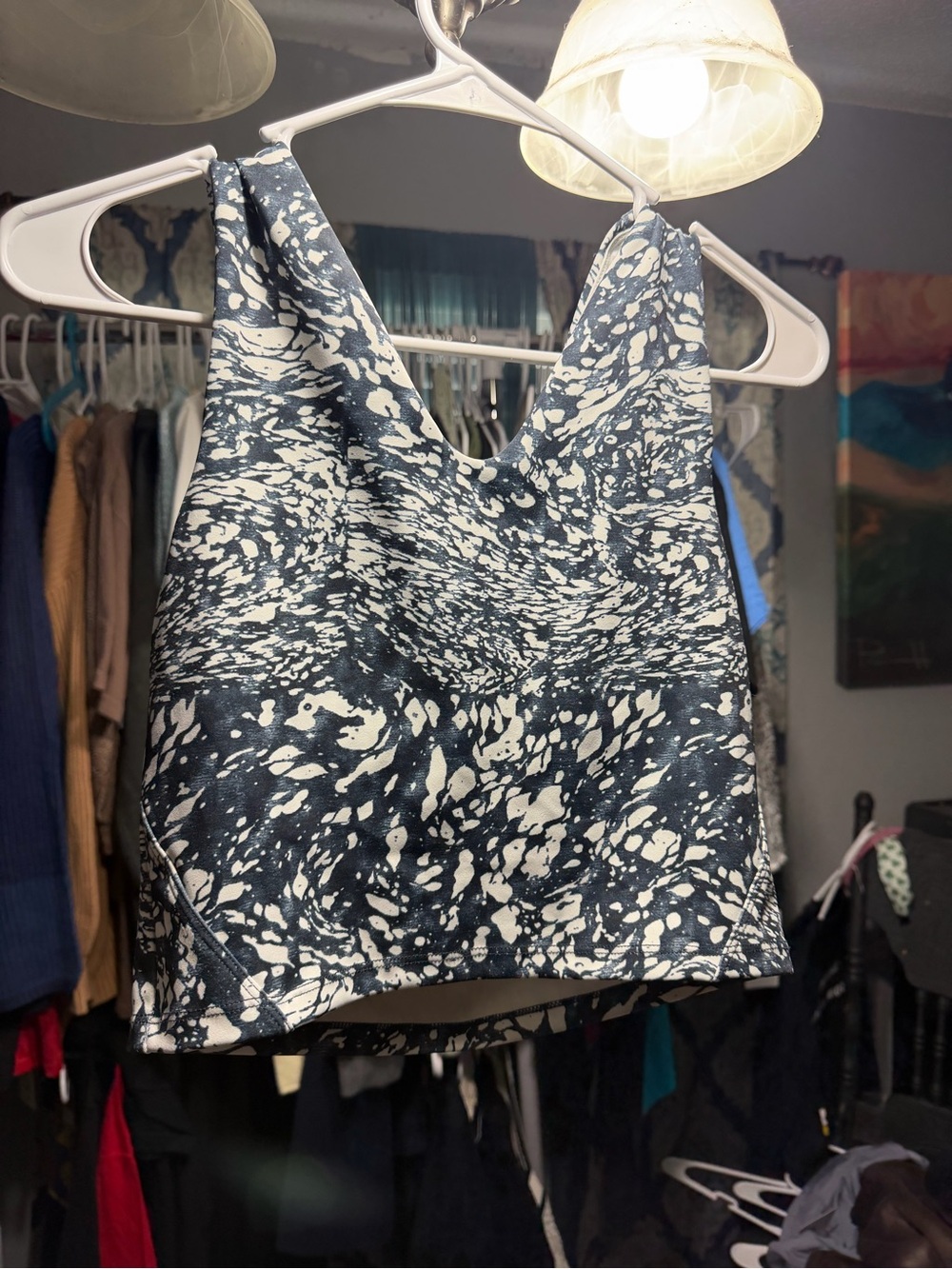 Women's Navy and White Printed Crop Tank Top and legging set